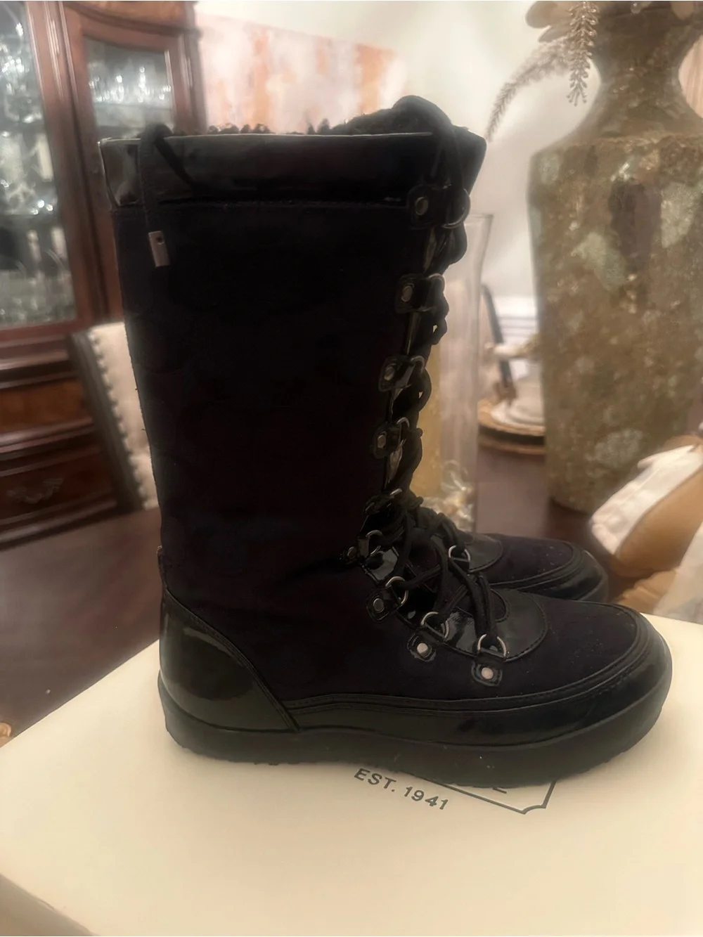 Slightly Worn Size 8 Women’s Black Quilted Lace-Up Winter Boots - Brand Coach